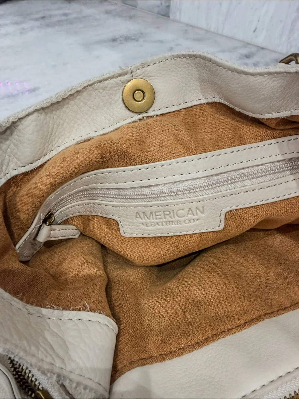 American Leather Co Austin Triple Entry Pebbled Leather Bucket Bag